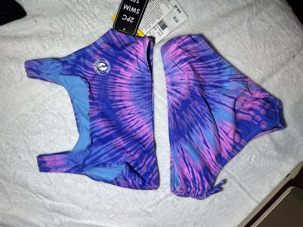 Hang Ten Girls 2-Piece Tie-Dye Bikini Swimsuit Set - Purple/Blue, Size S (7/8) N